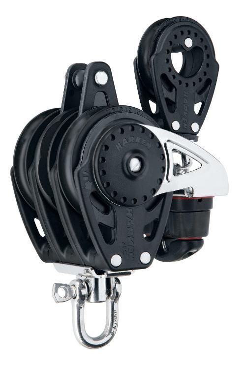 Harken 75mm Triple Ratchamatic Block — Swivel, Becket, Cam Cleat, 57 mm Block