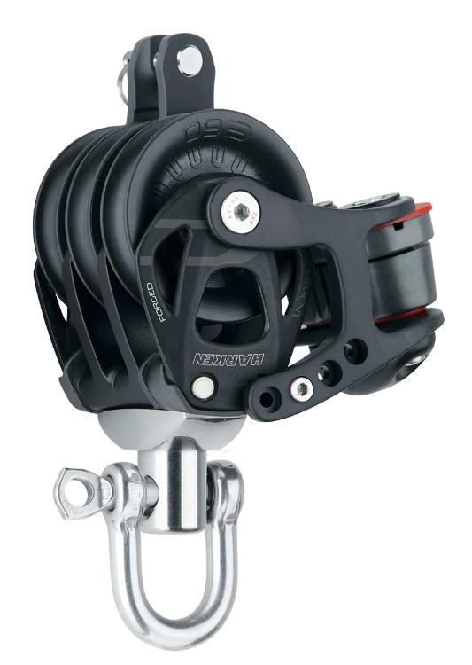 Harken 60mm Aluminum Element Triple Block — Swivel, Becket, Cam Cleat