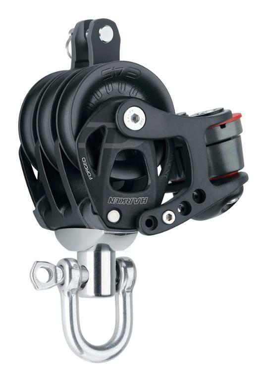 Harken 45mm Aluminum Element Triple Block — Swivel, Becket, Cam Cleat